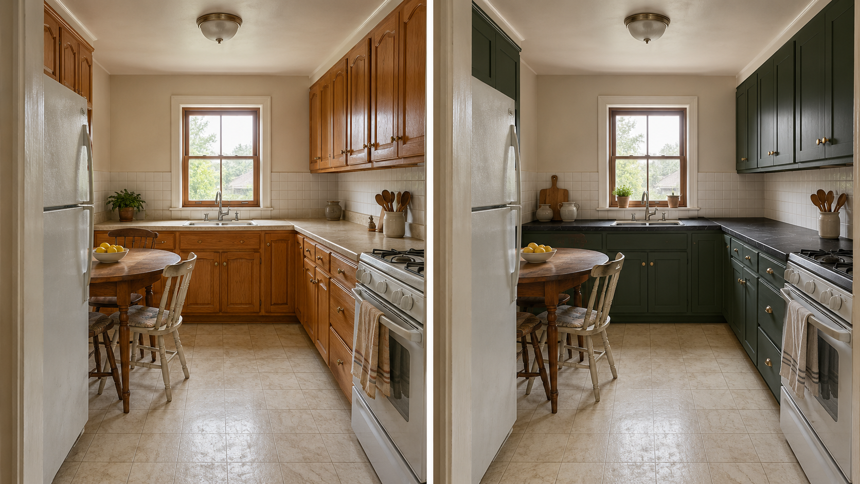 1. Moody English Cottage Kitchen — Refaced Cabinets + New Countertops
