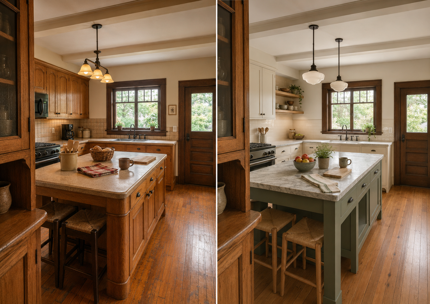 1. Soft Transitional Craftsman Island Remodel