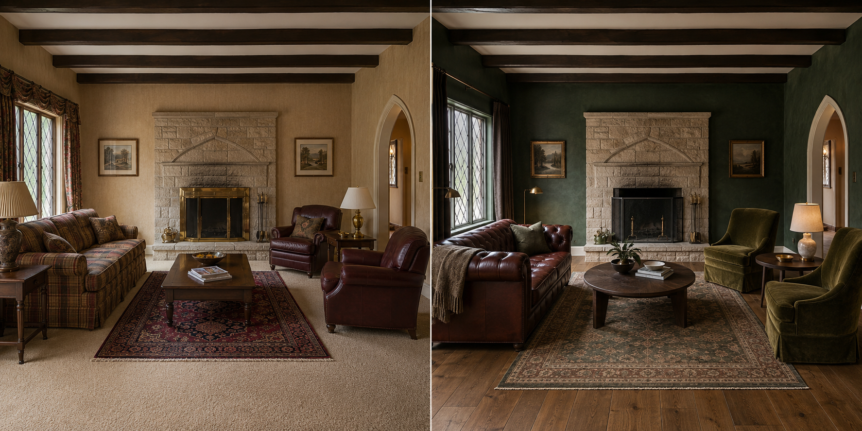 Tudor Living Room, Moody English Country Restoration