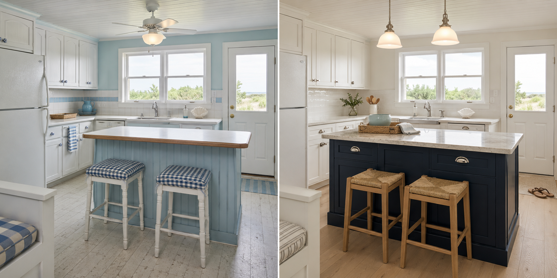 11. Coastal Classic Kitchen Island Before and After