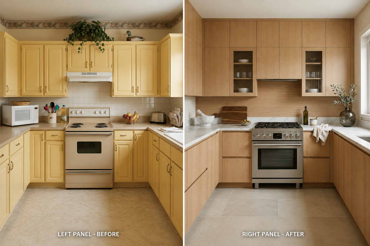 1980s Kitchen Before and After - Full Cabinets