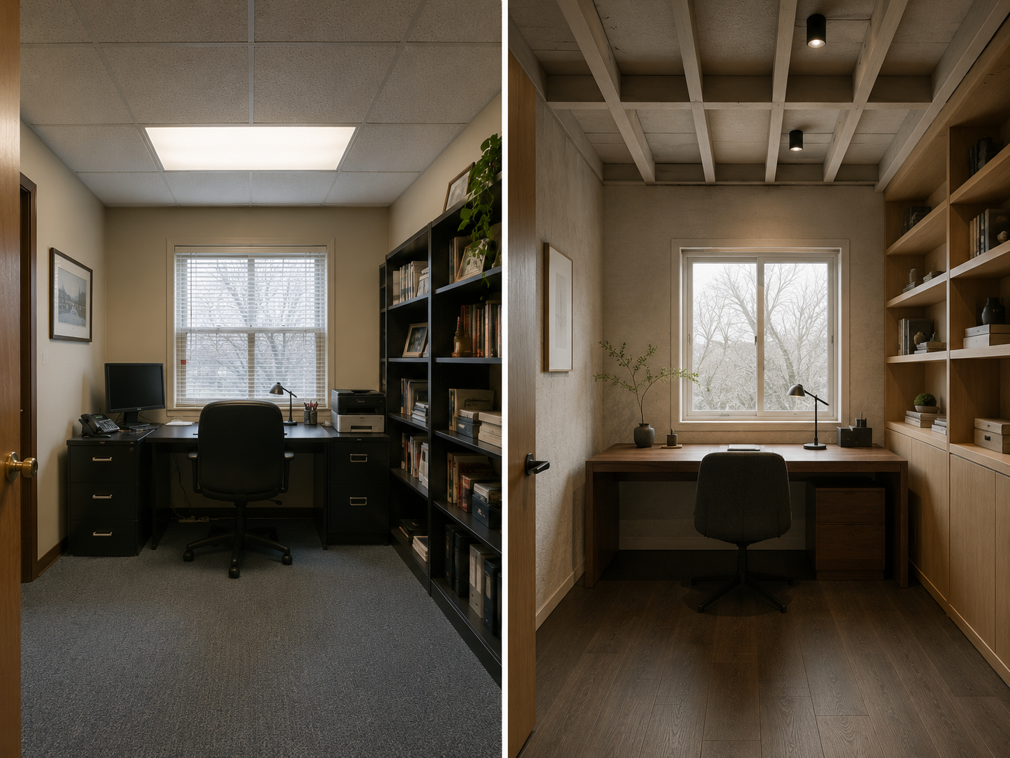 Japanese Minimalist Home Office Drop Ceiling Makeover