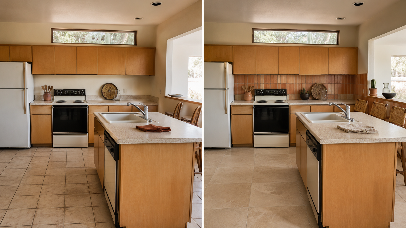 8. Desert Modern Ranch Kitchen — New Floors + Backsplash