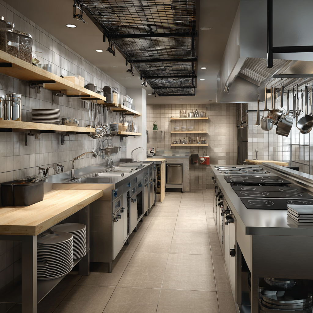 A_compact_galley-style_commercial_kitchen