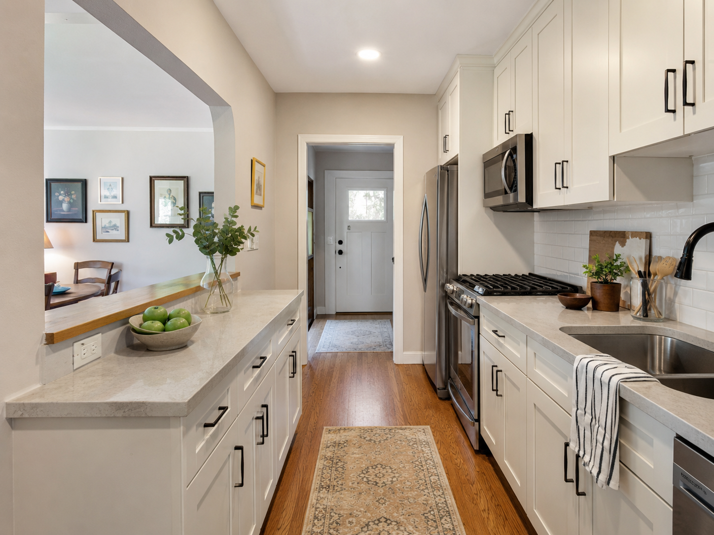 Add a pass-through or archway - galley kitchen