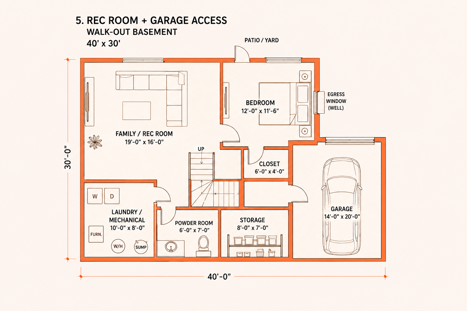 Basement Walk-Out Floor Plan Rec Room