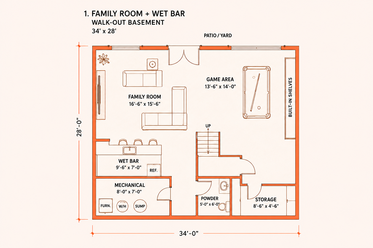 Basement Walk-Out Floor Plan Wet Bar