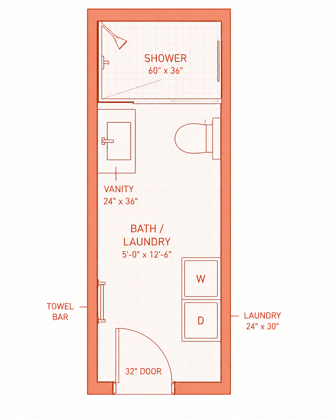 Galley bath and laundry plan
