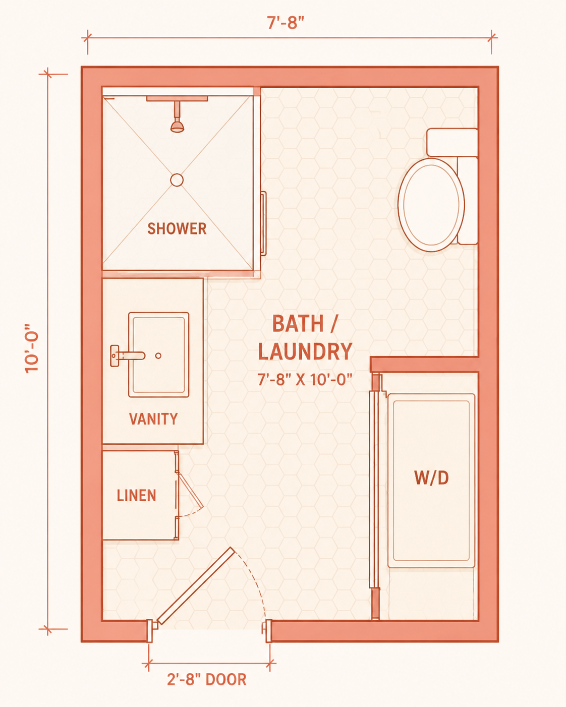 Bath and laundry with linen closet floor plan