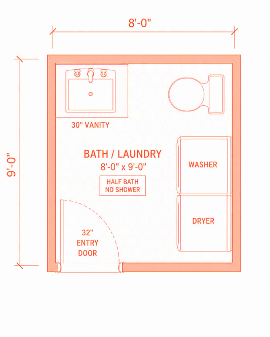 Laundry room with a half bath floor plan