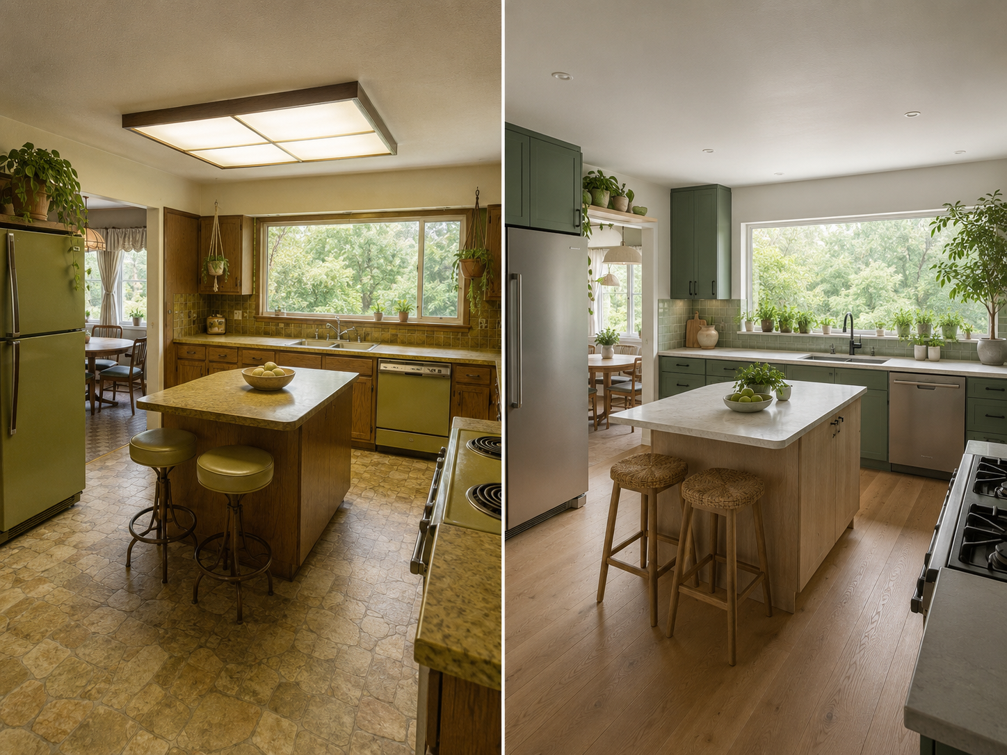 Biophilic Green Natural-Light Kitchen