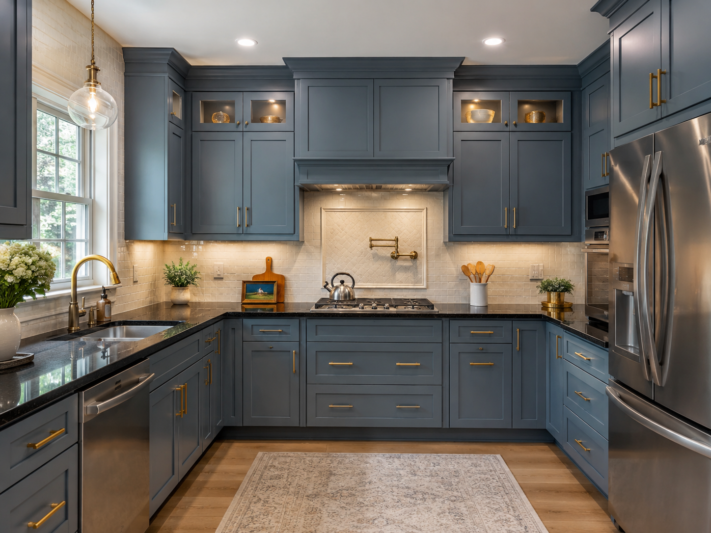 Black Granite Countertops Blue Cabinets