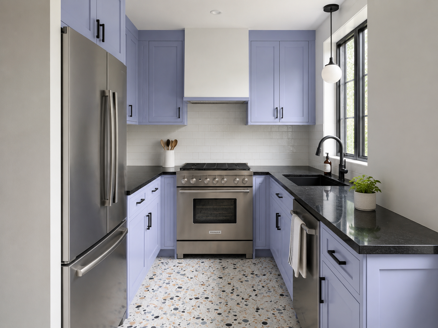 Black Granite Countertops Blue-Purple Cabinets