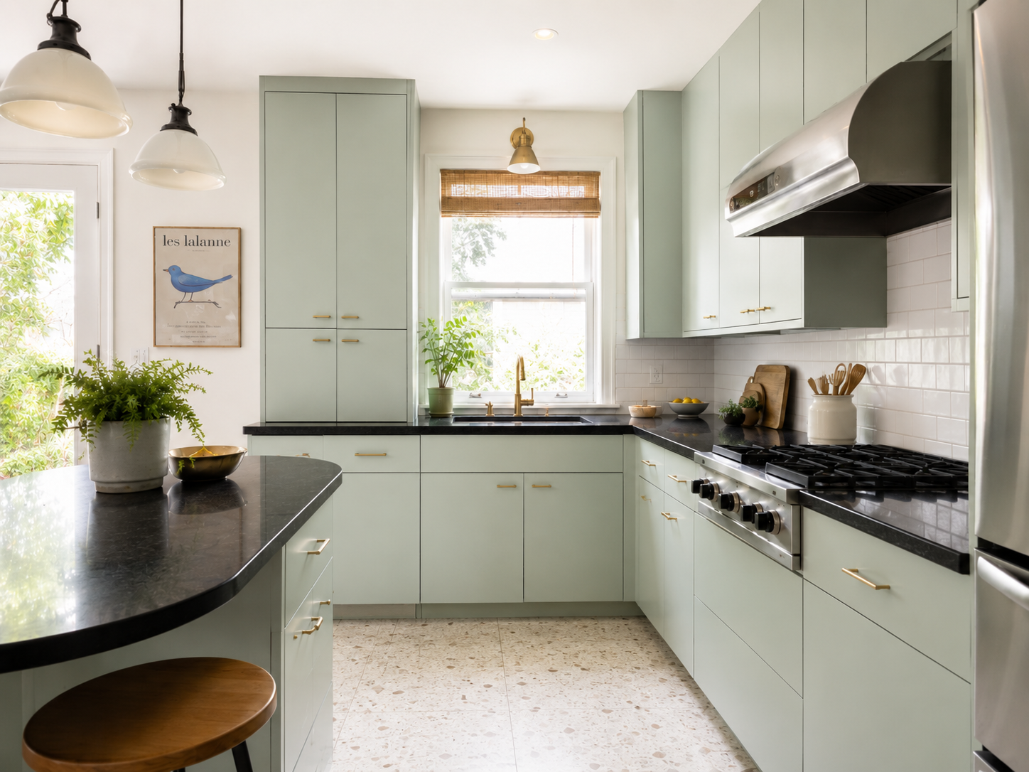 Black Granite Countertops Mint Cabinets