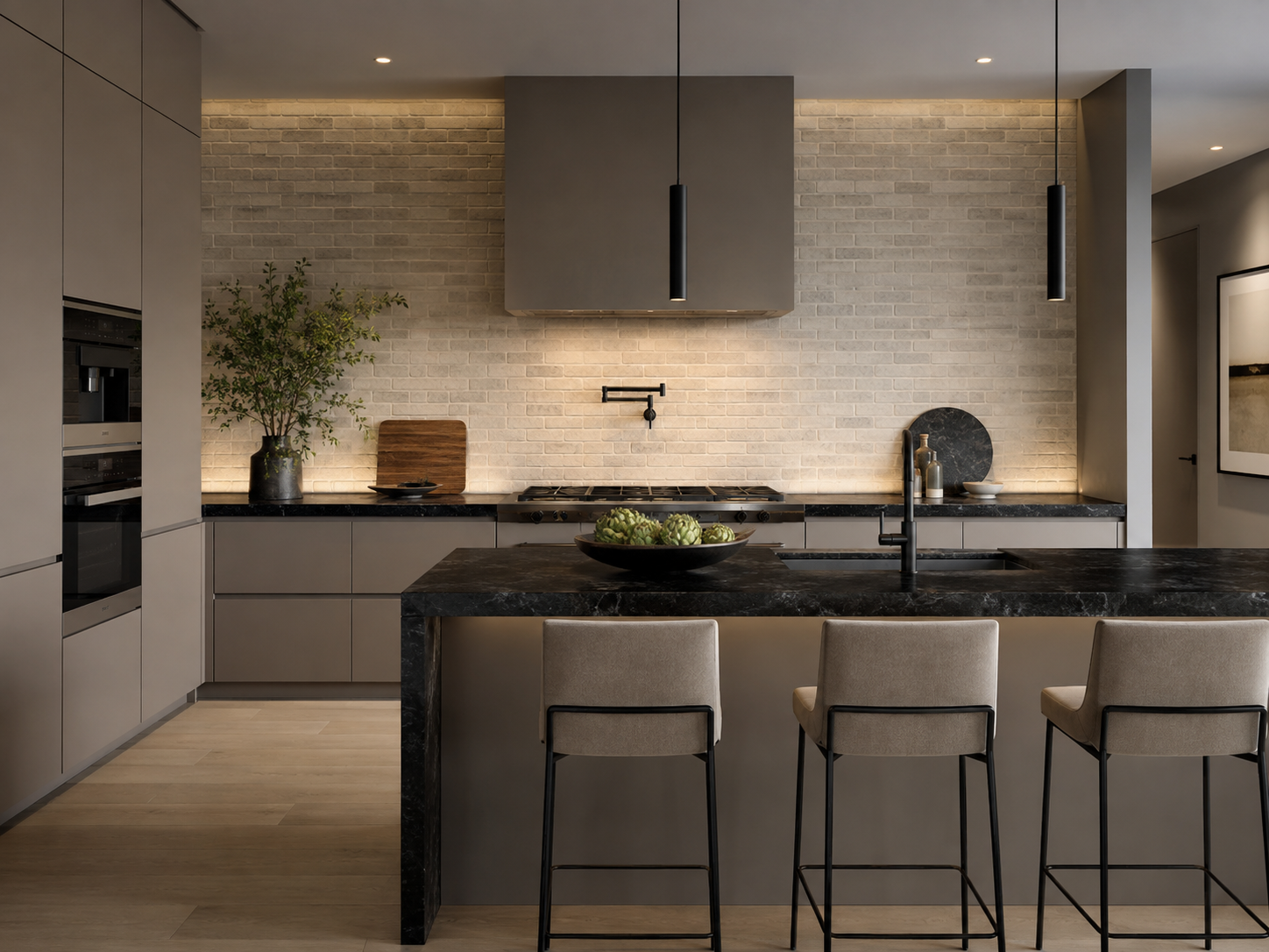Black Granite Countertops Mushroom Cabinets Modern