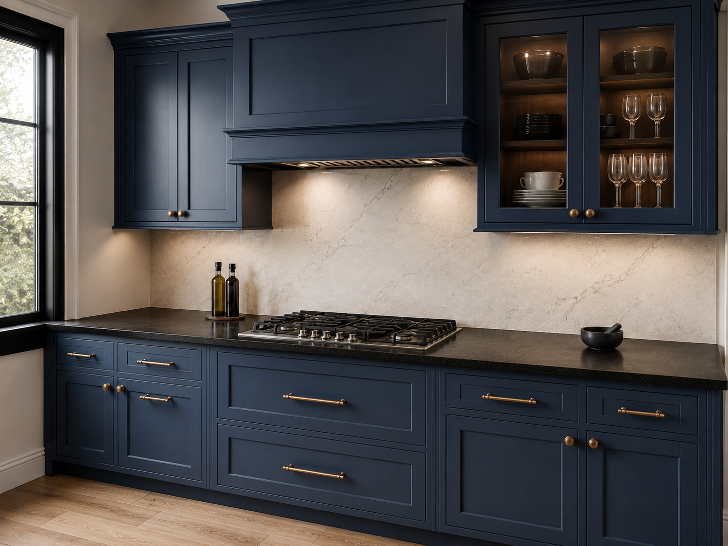 Black Granite Countertops Navy Blue Cabinets
