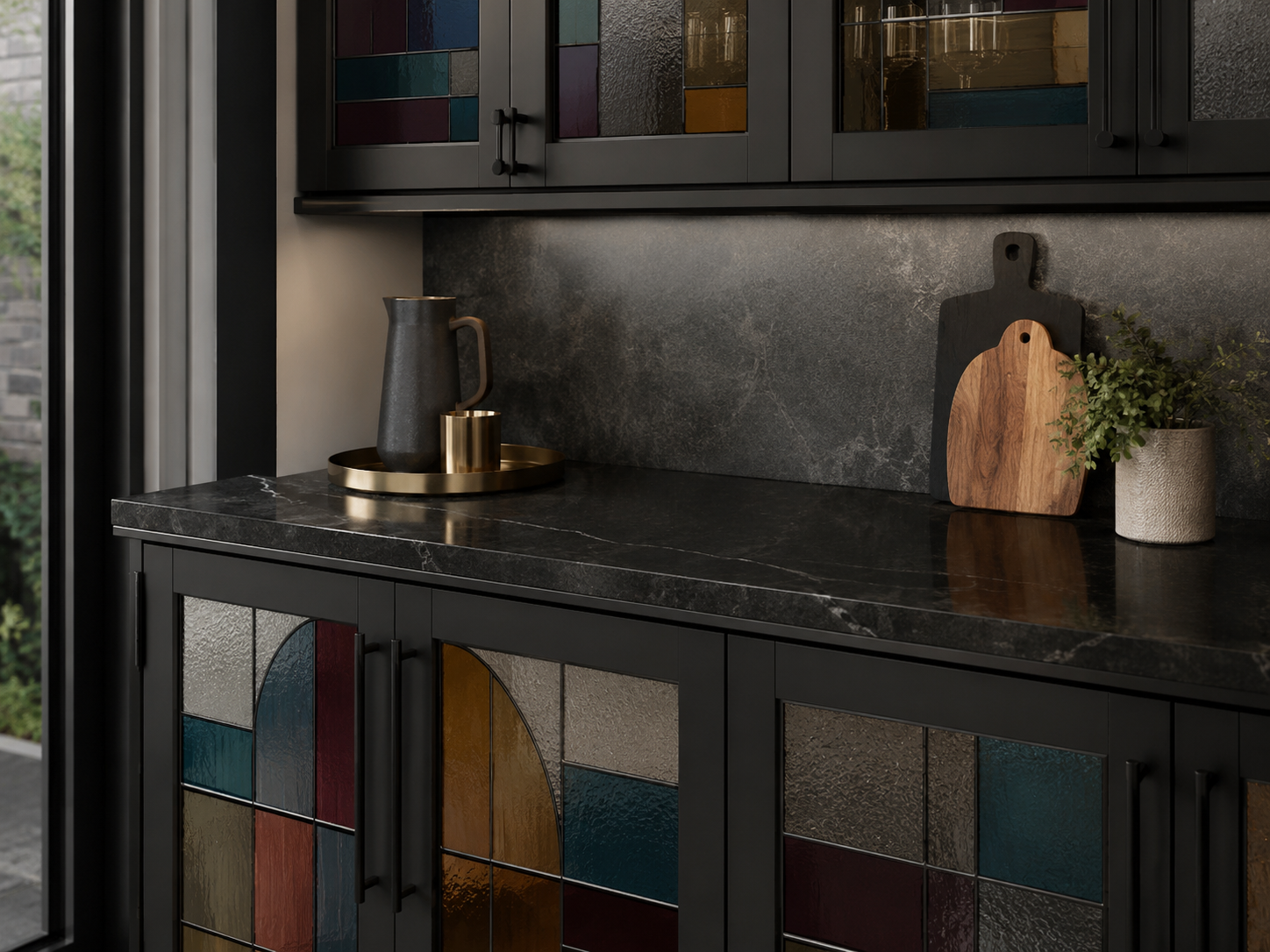 Black Granite Countertops Stained Glass Fronts