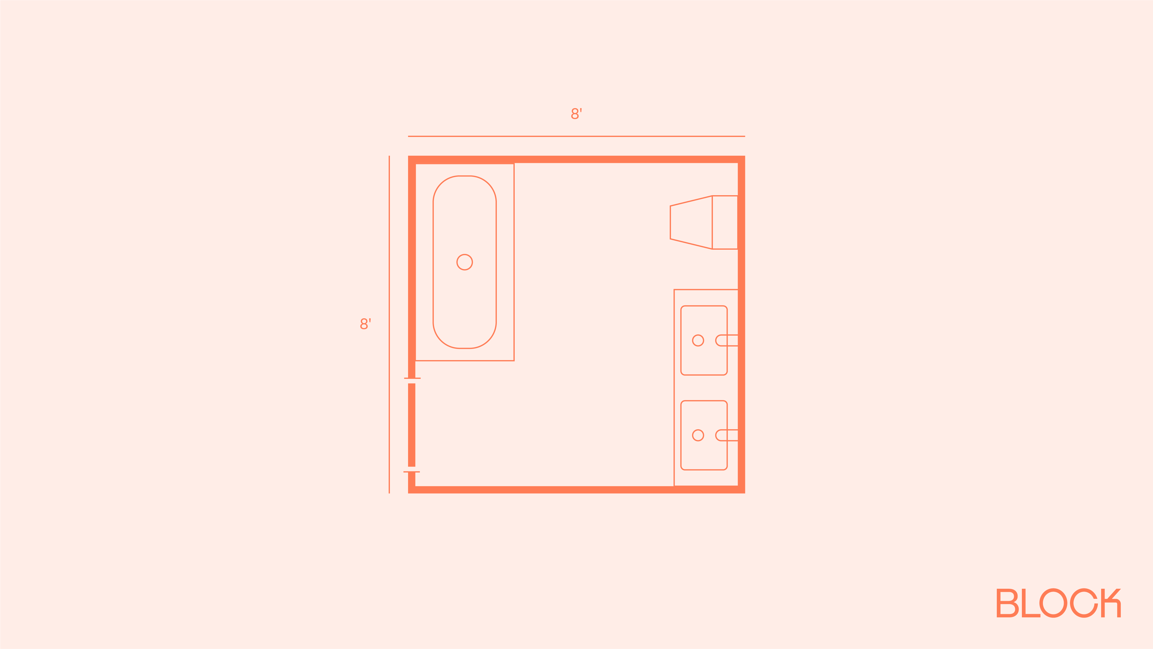 Block bathroom floor plan 8x8 layout