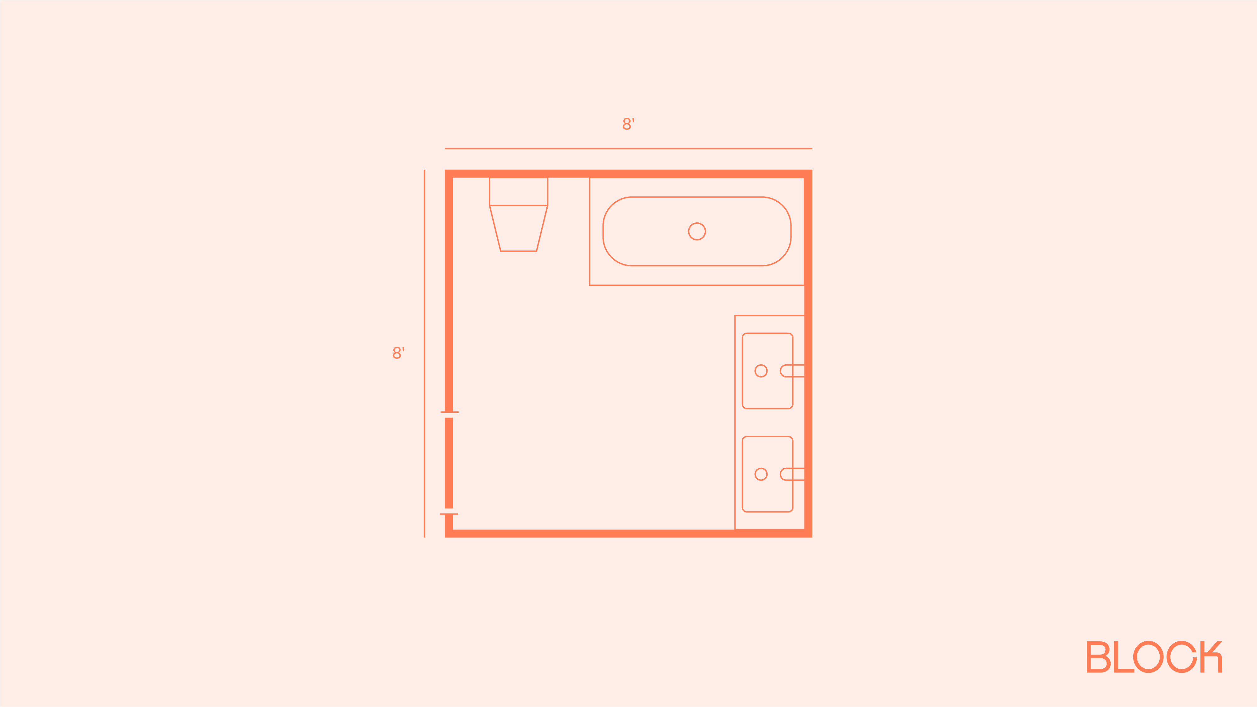 Block bathroom floor plan 8x8 layout