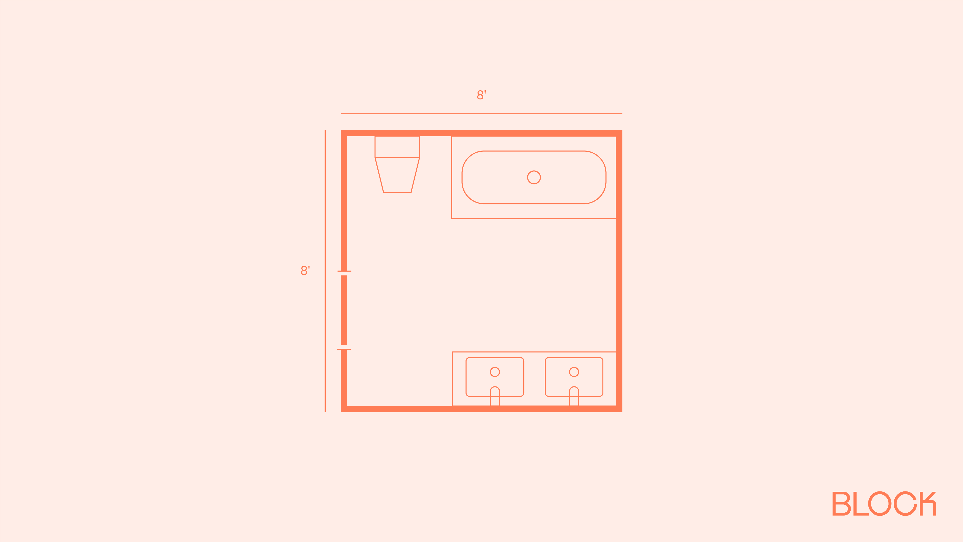 Block bathroom floor plan 8x8 layout