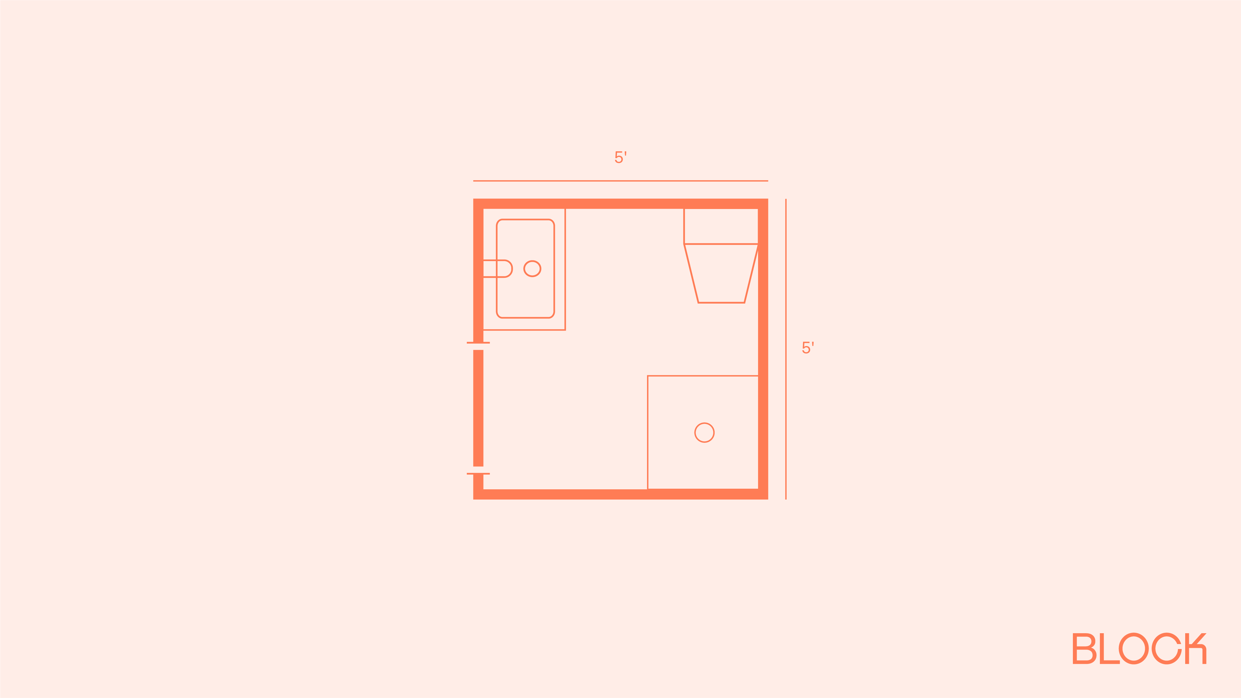 5x5 three-quarter bath with a corner shower