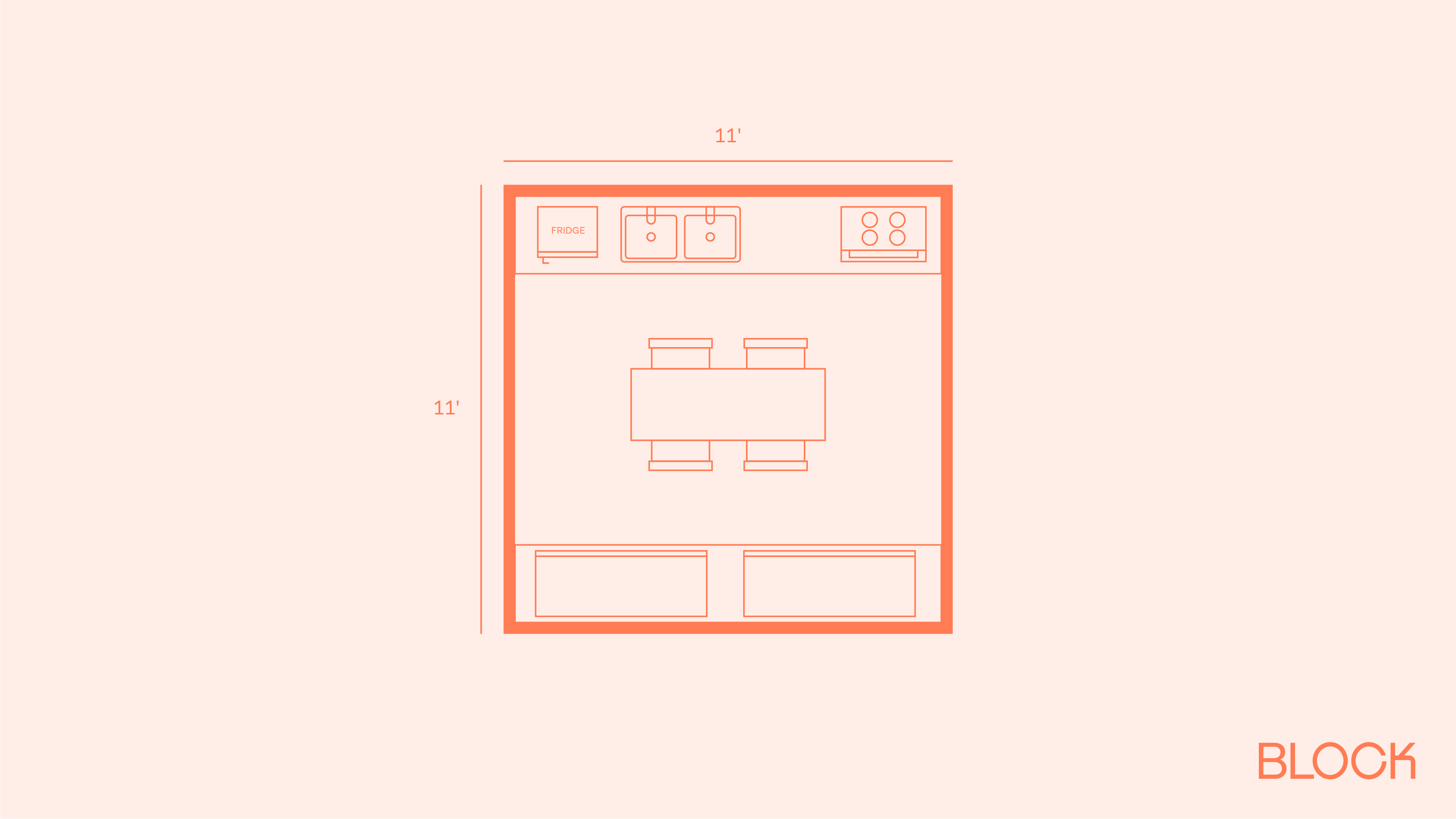 Block kitchen plan 11x11 layout idea