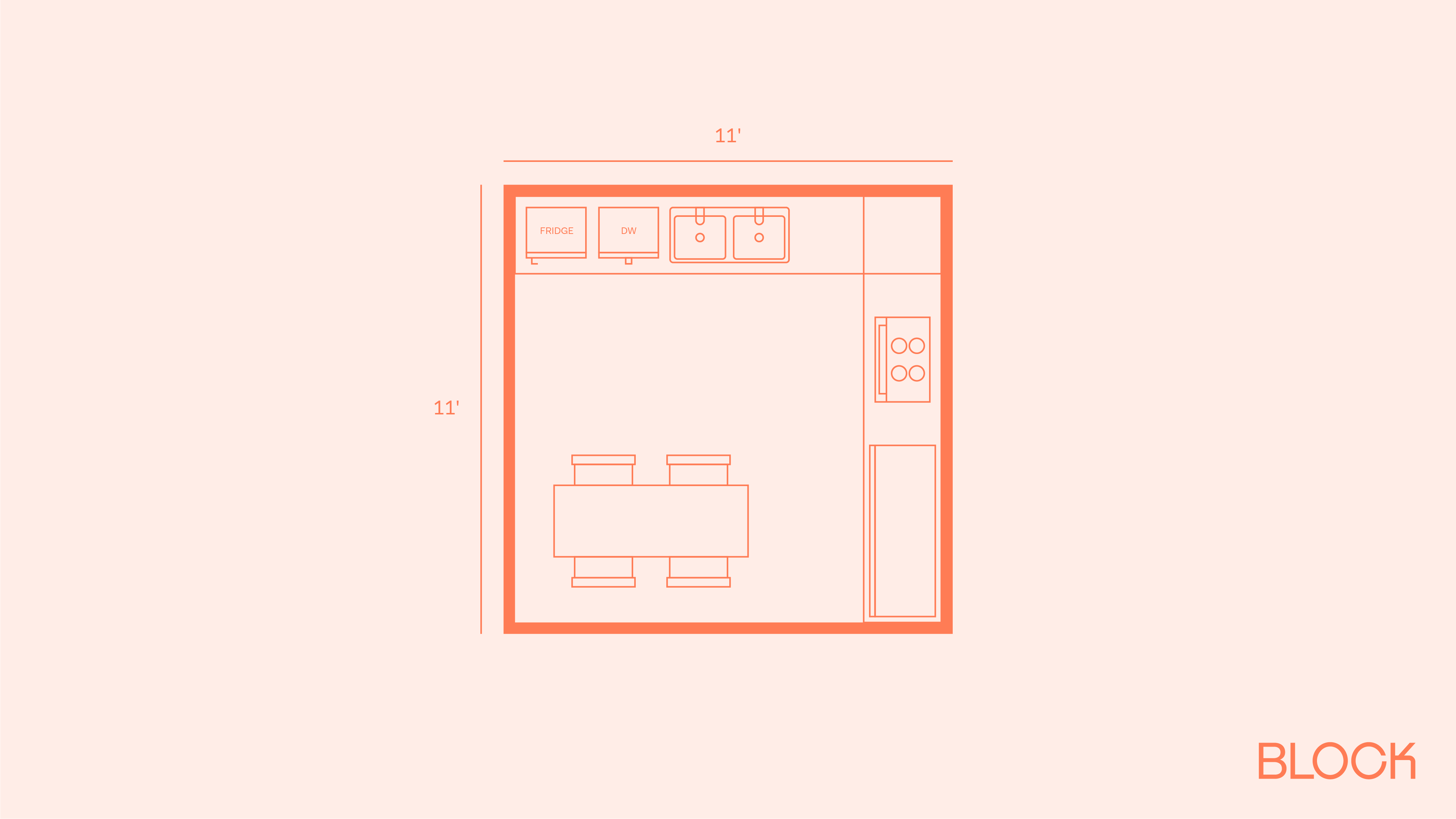 Block kitchen plan 11x11 layout idea