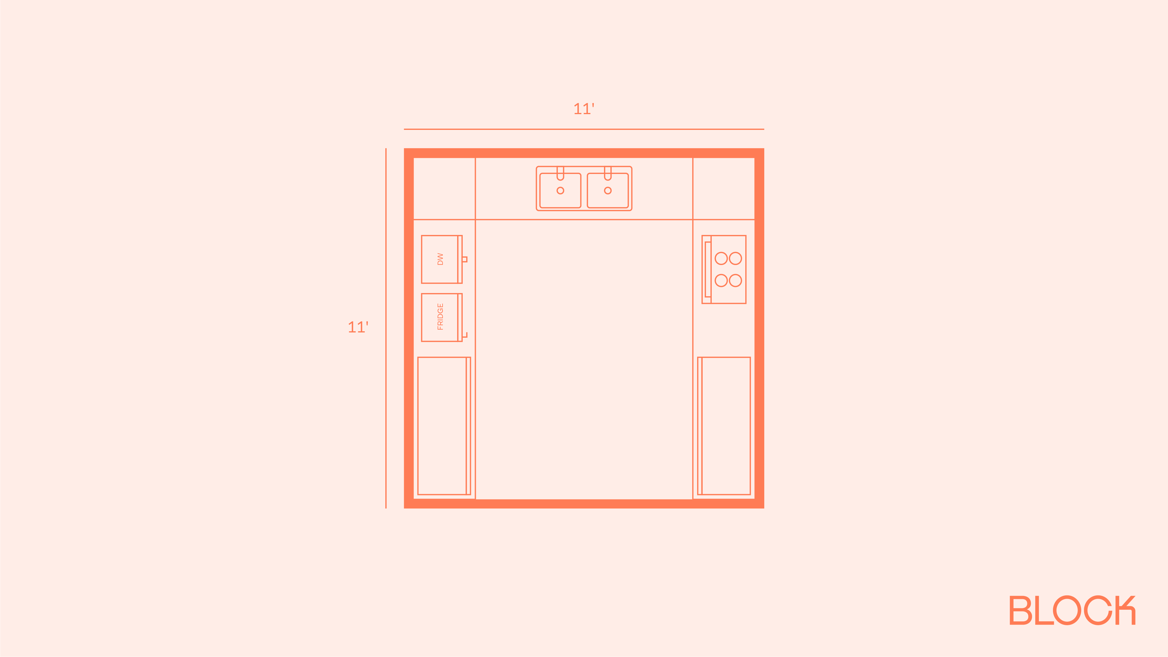 Block kitchen plan 11x11 layout idea