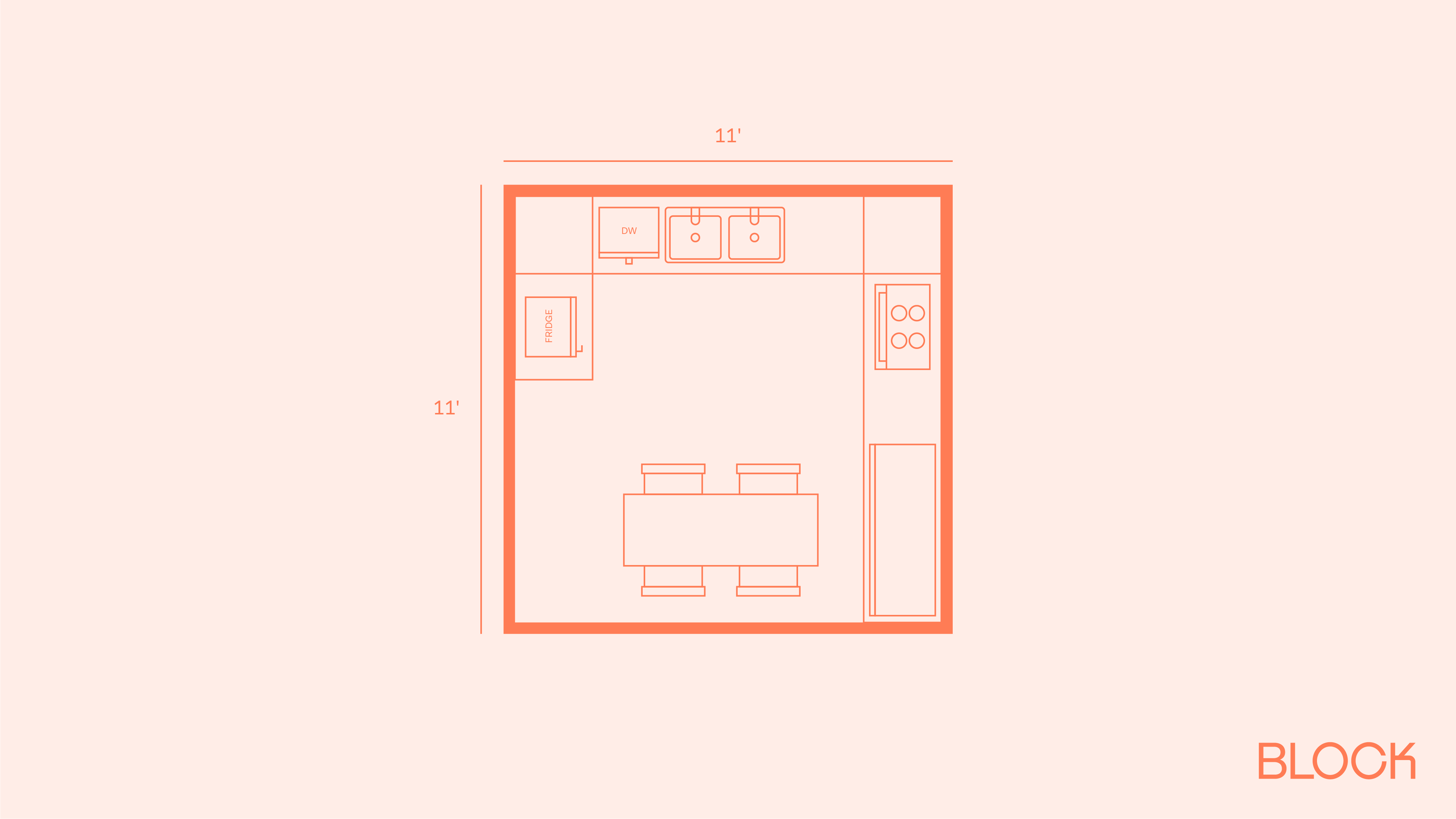 Block kitchen plan 11x11 layout idea