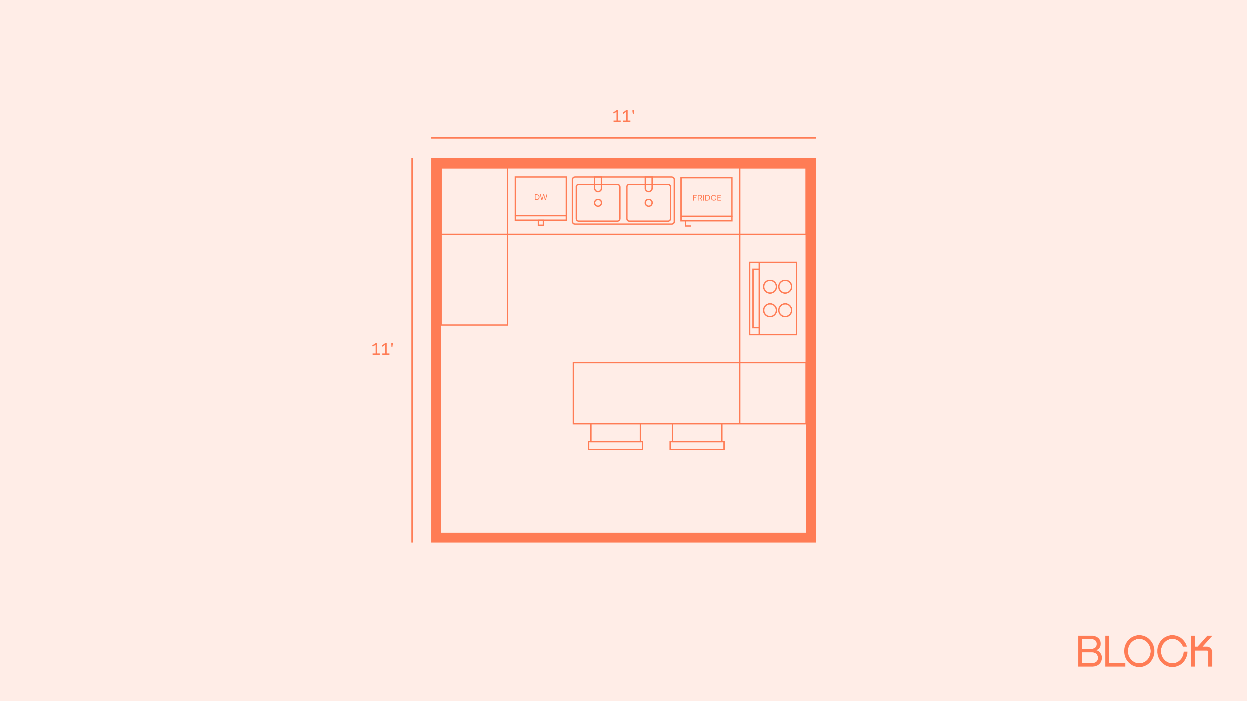 Block kitchen plan 11x11 layout idea