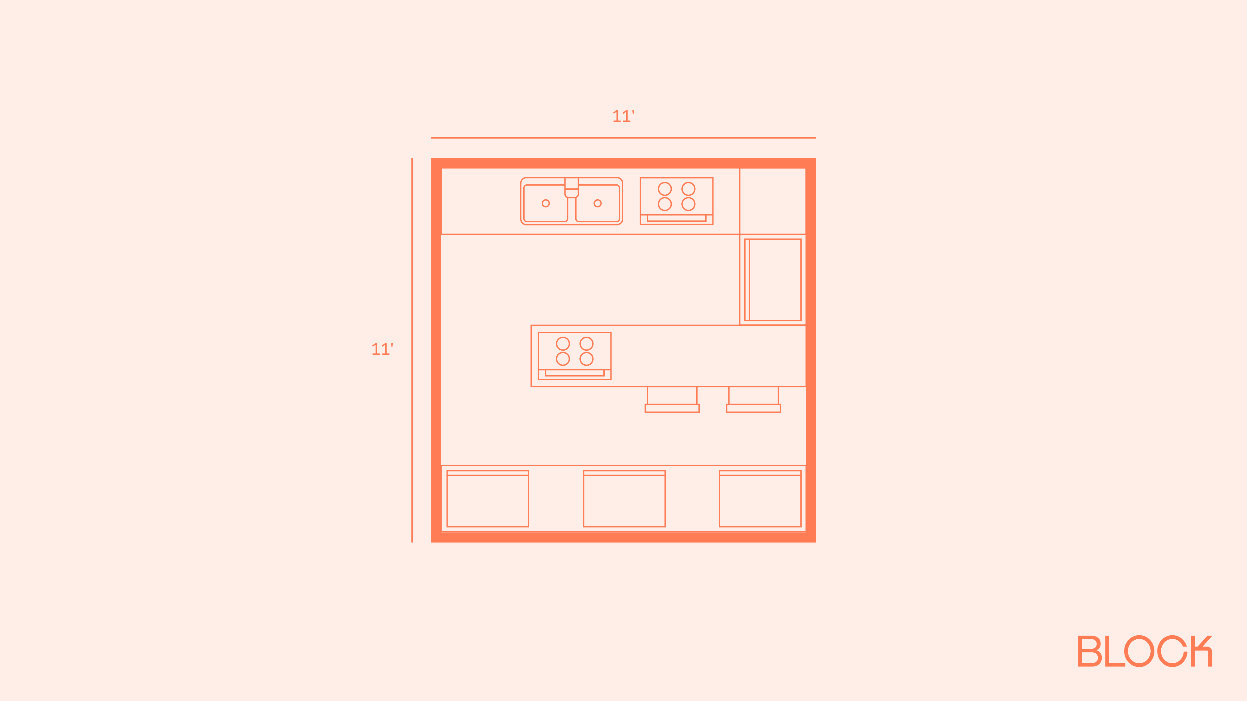 Block kitchen plan 11x11 layout idea