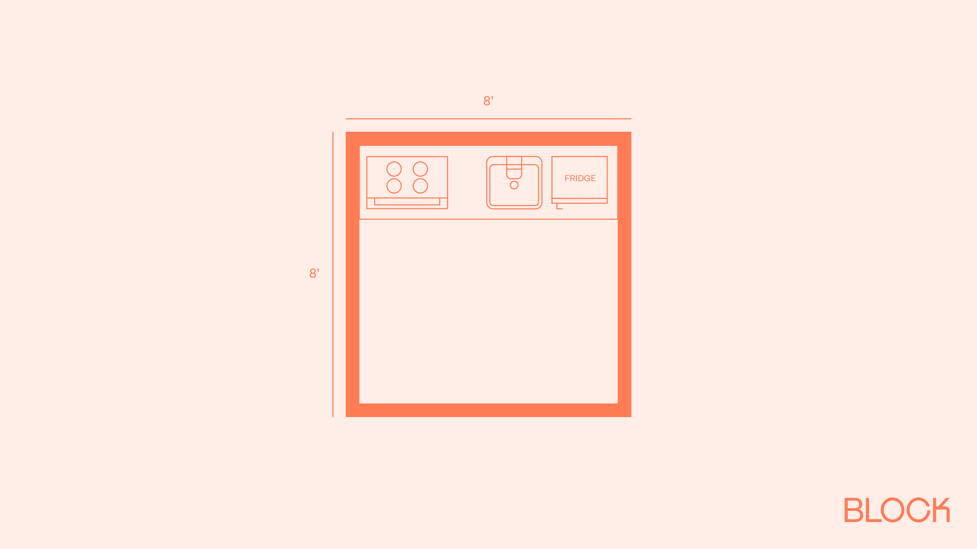Block kitchen plan 8x8 layout idea