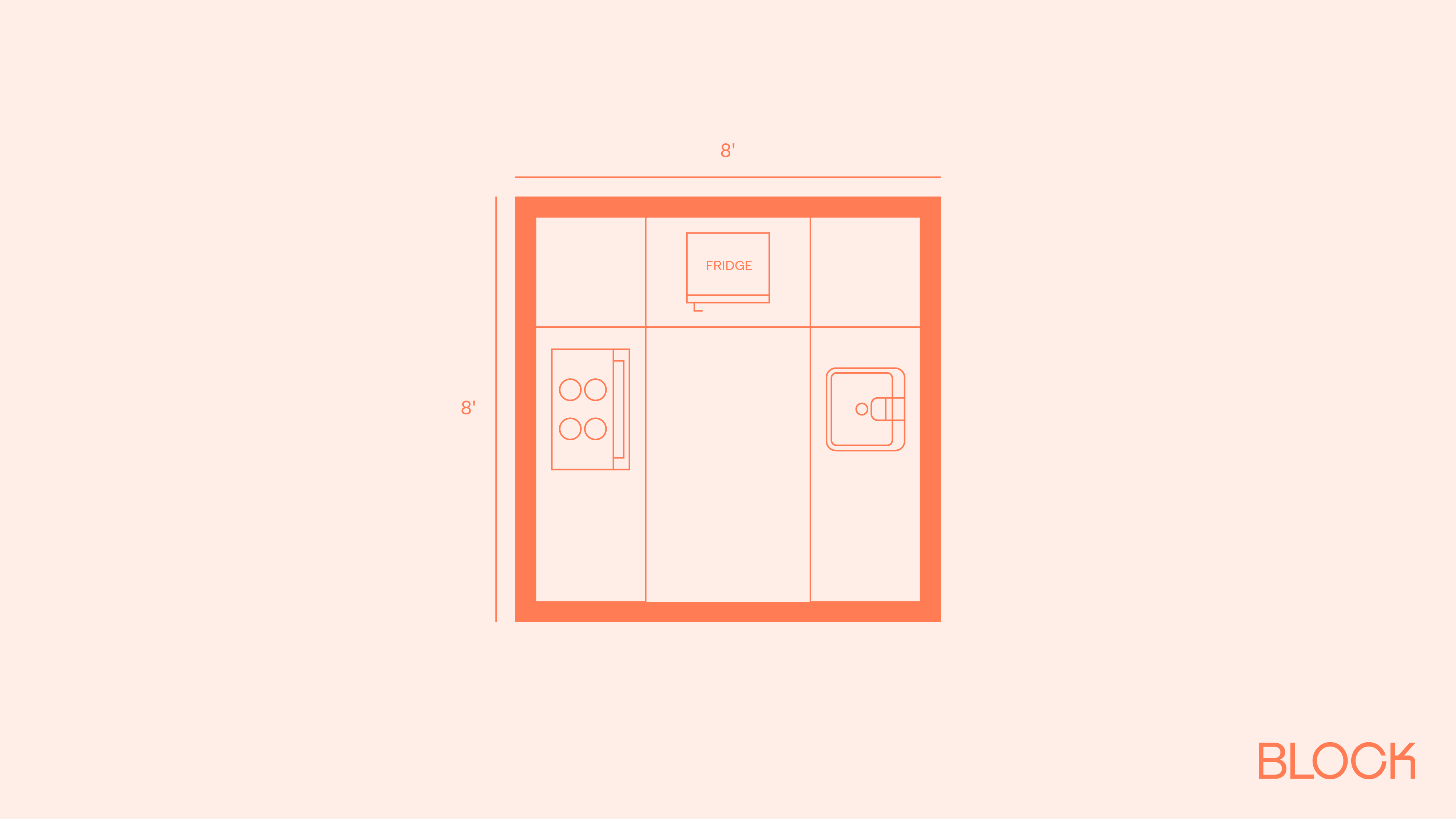 Block kitchen plan 8x8 layout idea
