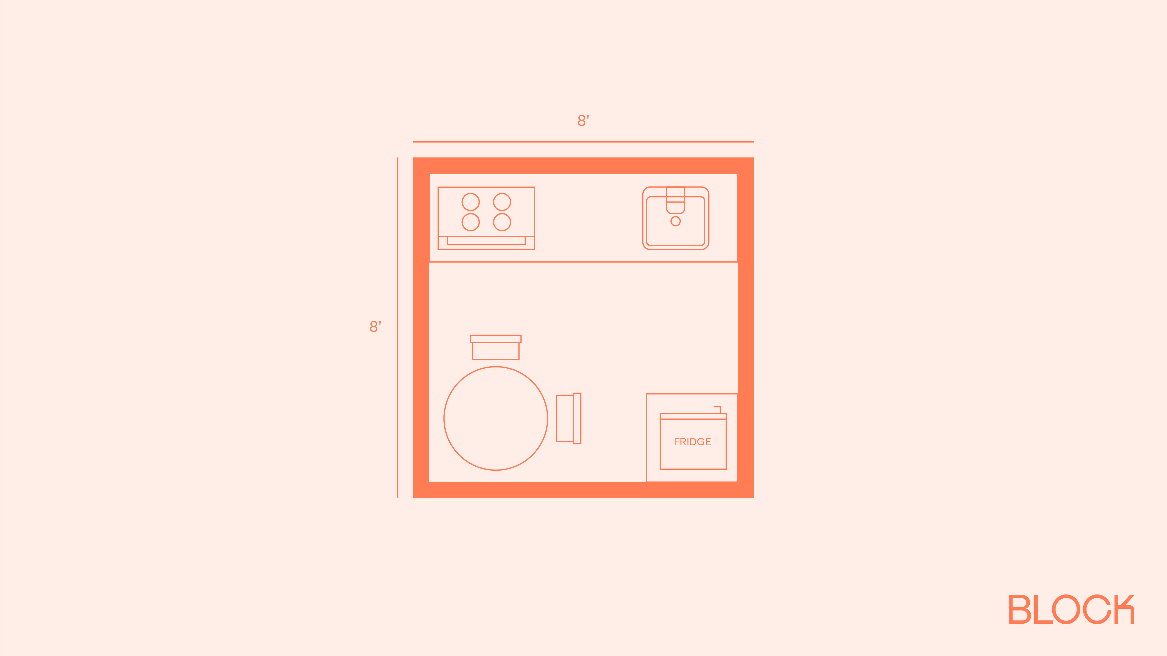 Block kitchen plan 8x8 layout idea