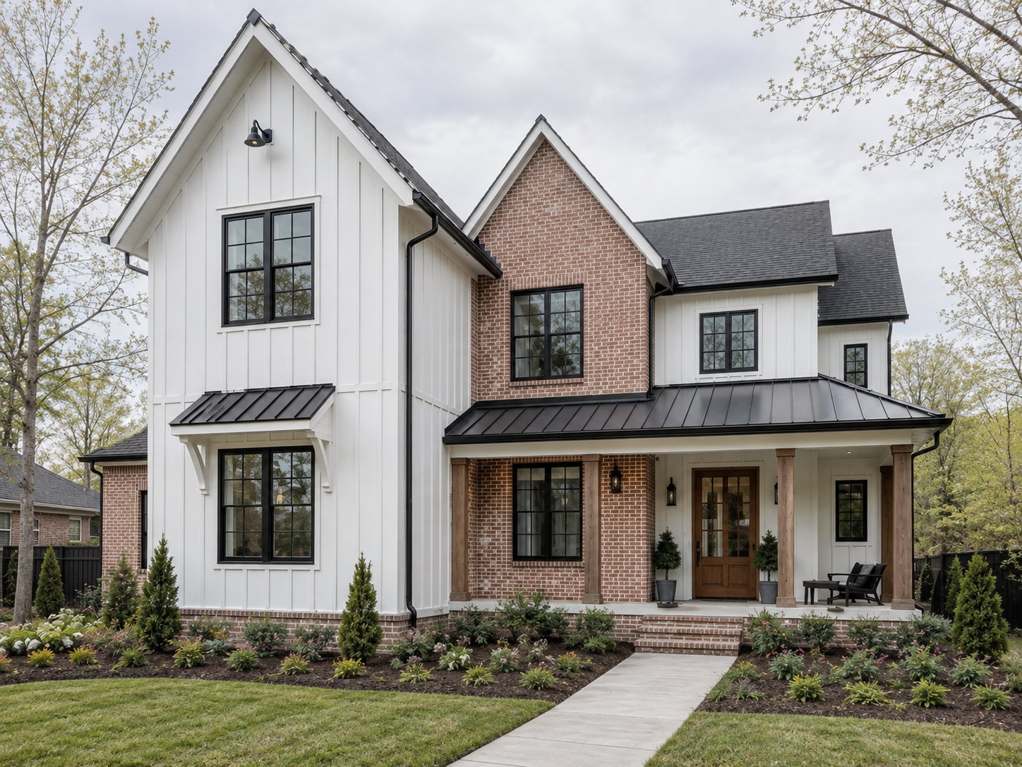 Board and Batten Siding With Brick - White and Red