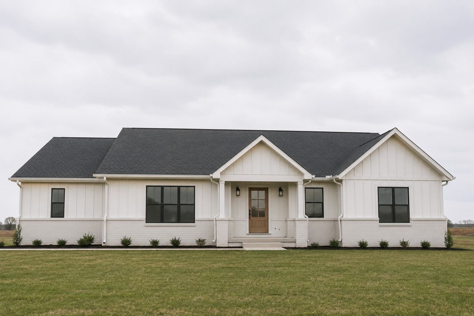 Board and Batten Siding With Brick - White on White