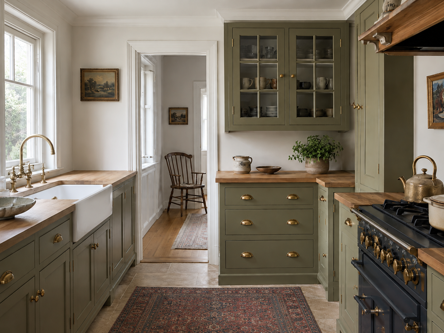 Cottage Core Kitchen Green Cabinets Butcher Block