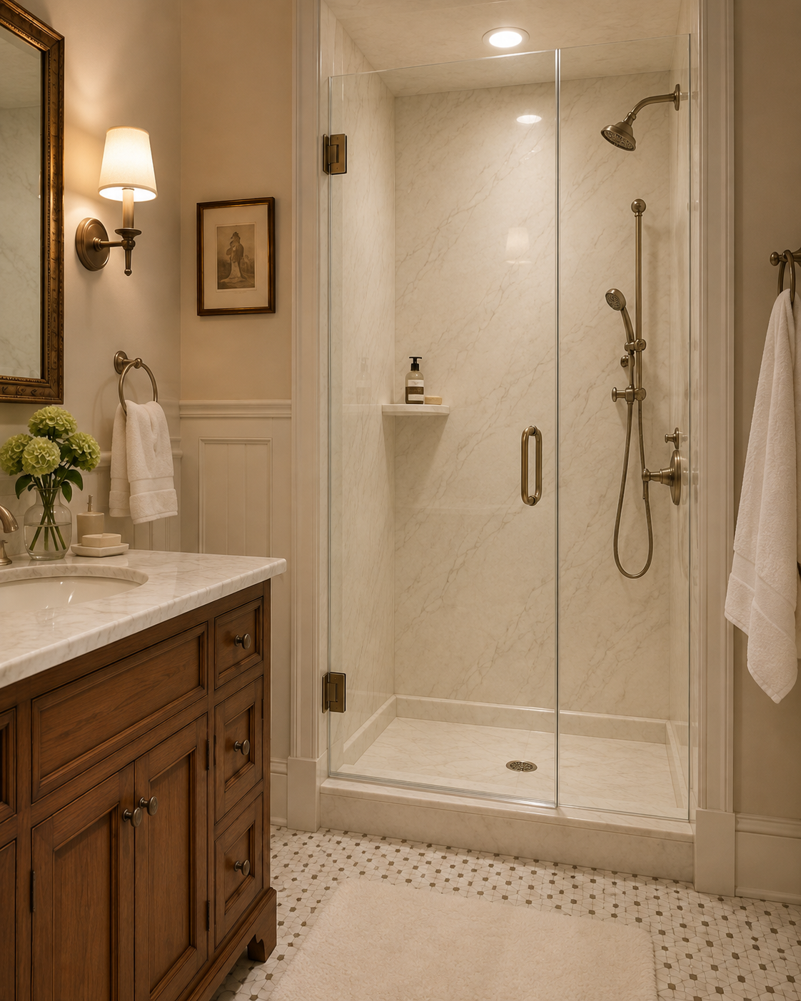 Cultured marble panels shower