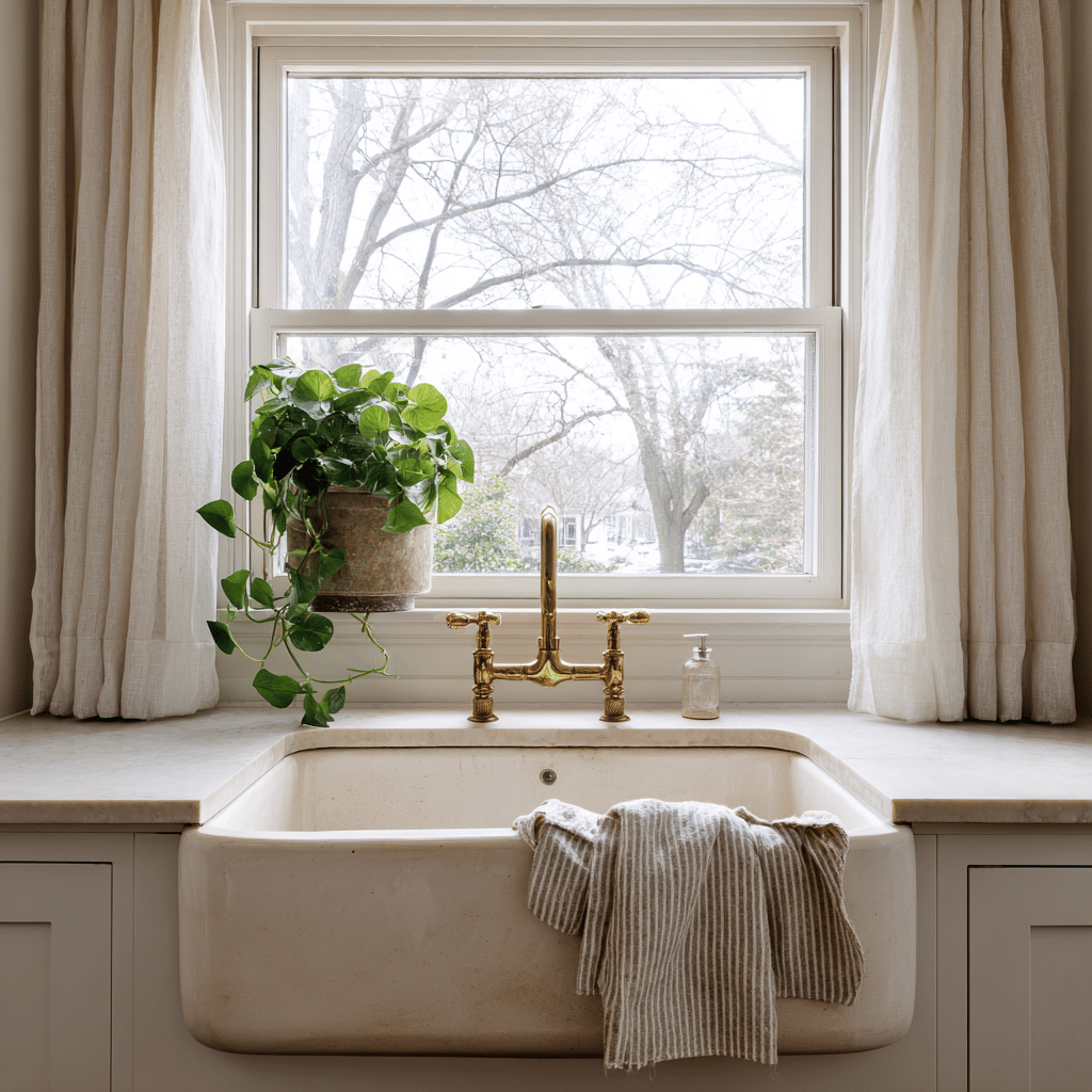 Farmhouse sink bungalow kitchen