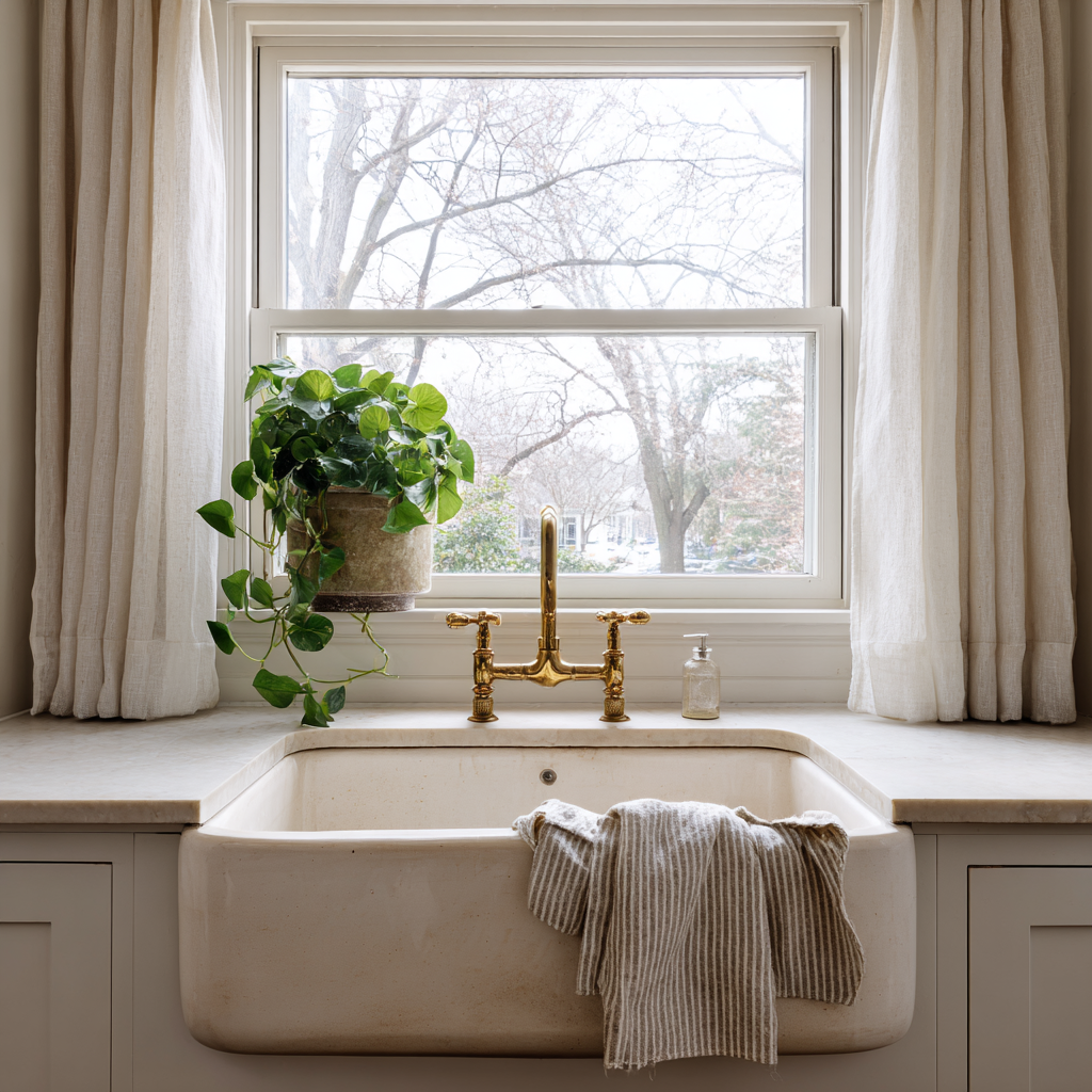 Farmhouse sink bungalow kitchen