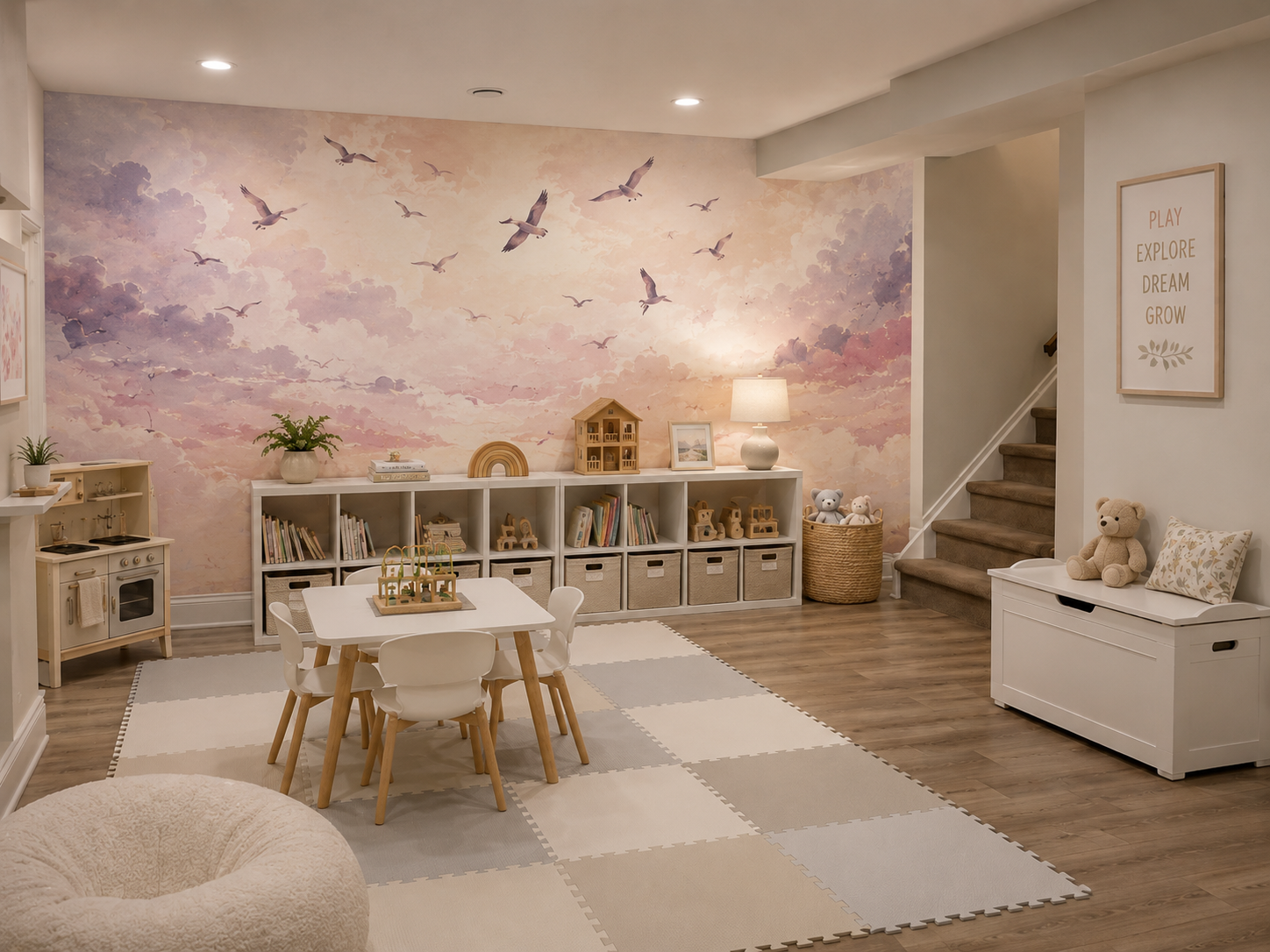 Finished Basement Kids Room Accent Wallpaper