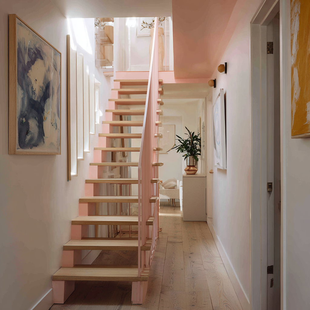 Floating Stairs to Attic With Pink Banister (1)