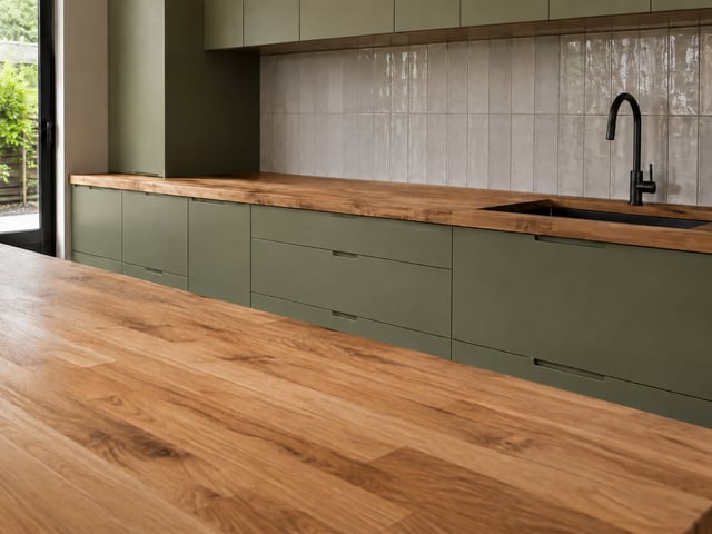 Green cabinets butcher block