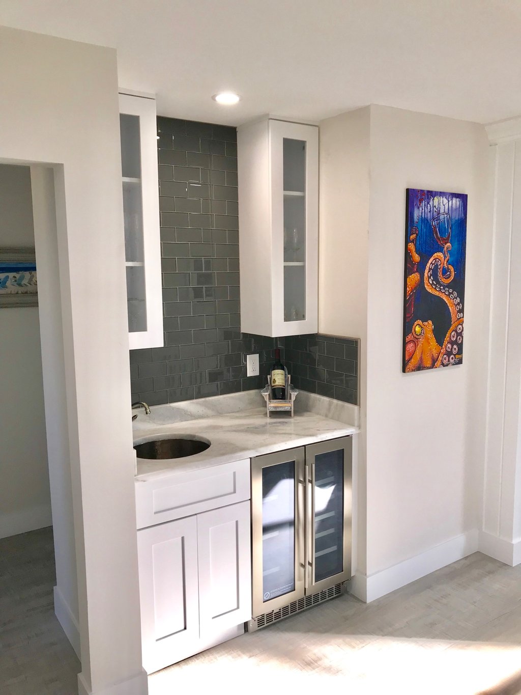 Interior renovation work in progress in a three-story beachfront house