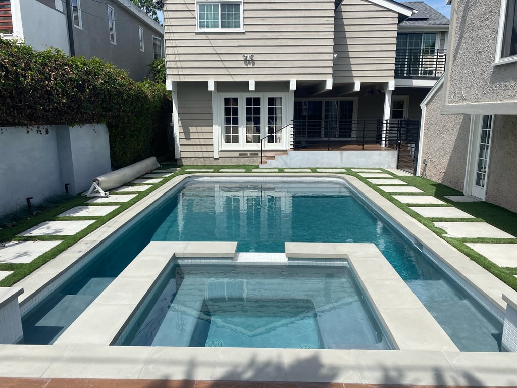 Remodeled pool and landscaping at a Long Beach, California coastal property