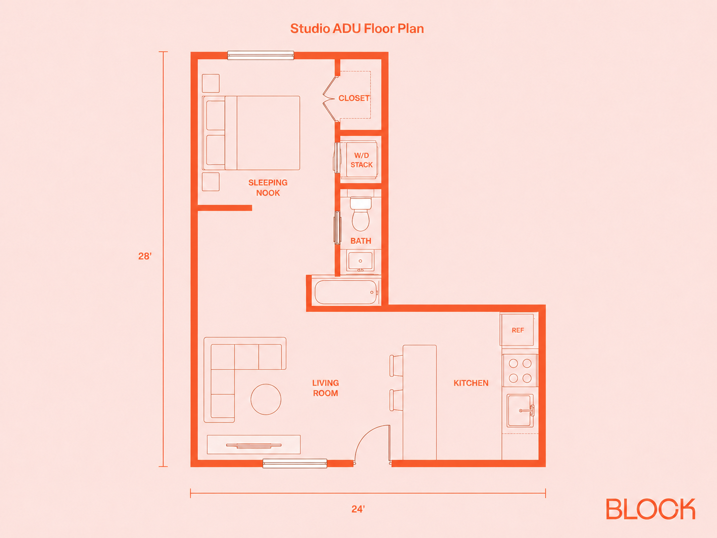 L-Shaped ADU floor plan