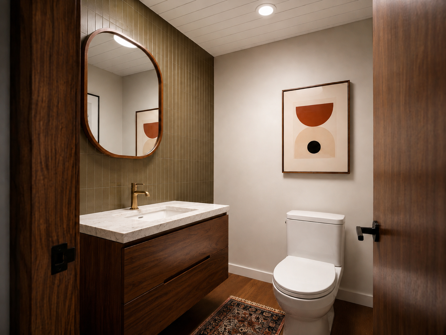 MCM powder room shiplap ceiling