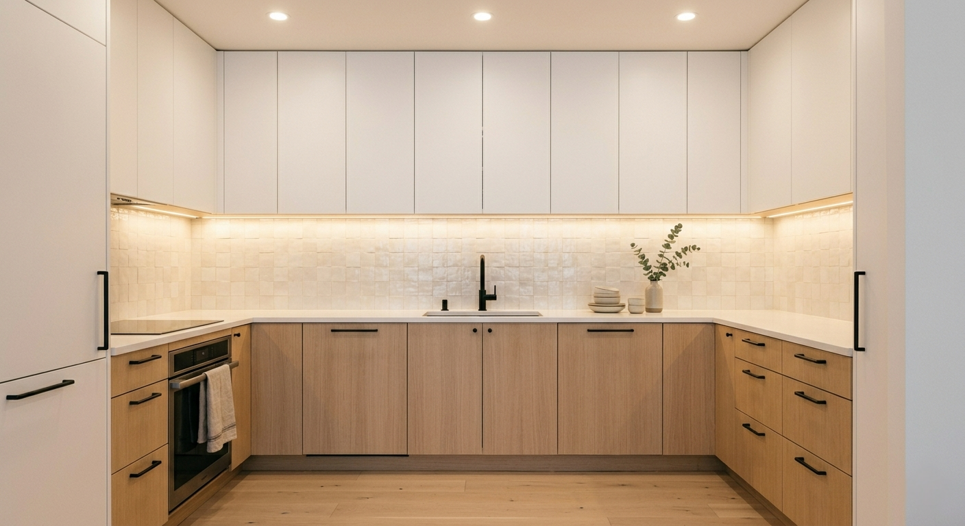 Minimalist Light Kitchen No Windows