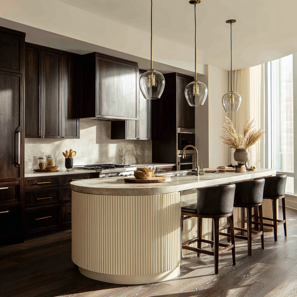 Modern Luxury Kitchen Rounded Island Fluted