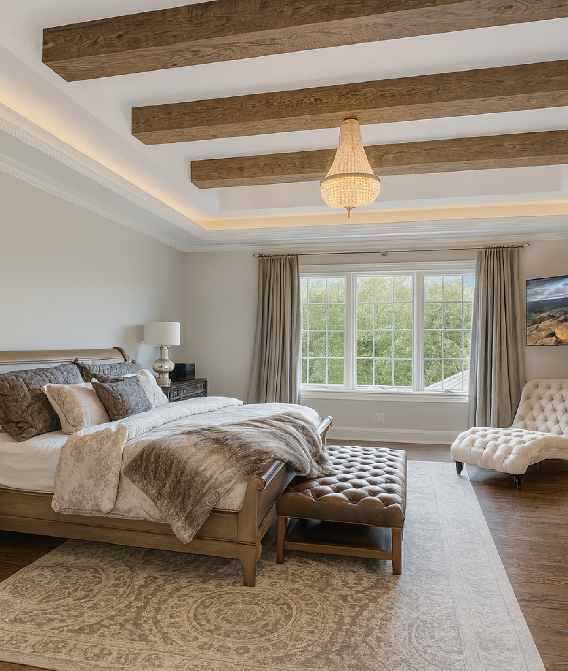 Modern Tray Ceiling Ideas for Master Bedroom –  beams-1